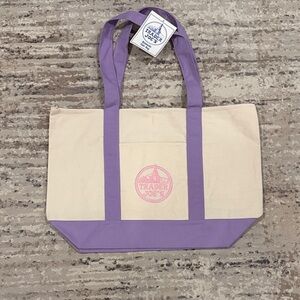 💜Trader Joe's Cream and Lavender Canvas Tote( Large)